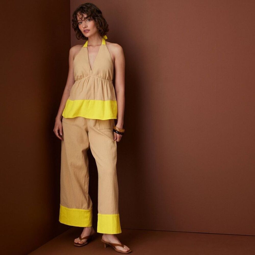 Women's Halter Babydoll Top - Rosie Assoulin Khaki/Yellow M